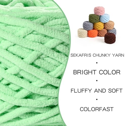 Image of 3 Pack Fluffy Chenille Chunky Yarn for Crocheting 100g(65.6yd) - Baby Yarn for Crocheting Soft - Velvet Yarns for Crochet Blanket - Amigurumi Crochet Yarns (Aqua Green)
