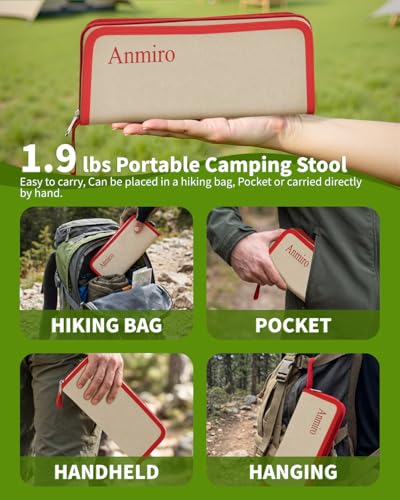 Anmiro Portable Folding Camping Stool, 12.6 Inch Lightweight Mountaineering Hiking Stool, Outdoor Beach Fishing Garden Foldable Stool with Carry Bag, Supports Up to 200LB - image 5