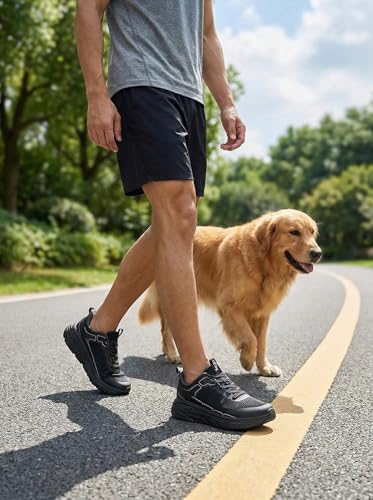 Image of Men's Slip on Walking Sneakers - Lightweight Running Shoes - Cushioned Comfort for Gym, Training, Tennis, Workout - Athletic Fashion - Black /Beige Size 6.5-13