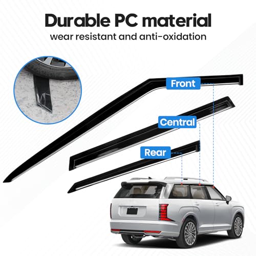 Image of Palisade Rain Guards - Window Visors for Hyundai Palisade 2026, Out-Channel Side Window Rain Guards for Palisade Accessories, 6PCS, Black, Car Accessories