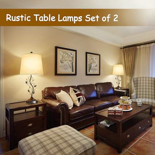 Sheetea 24.5in Farmhouse Table Lamps for Living Room Set of 2, Rustic Lamps for Bedroom with 2 USB Charging Ports, Traditional Bedside Lamps for Nightstand Retro Vine Leaf Lamps for End Table Reading - Image 6