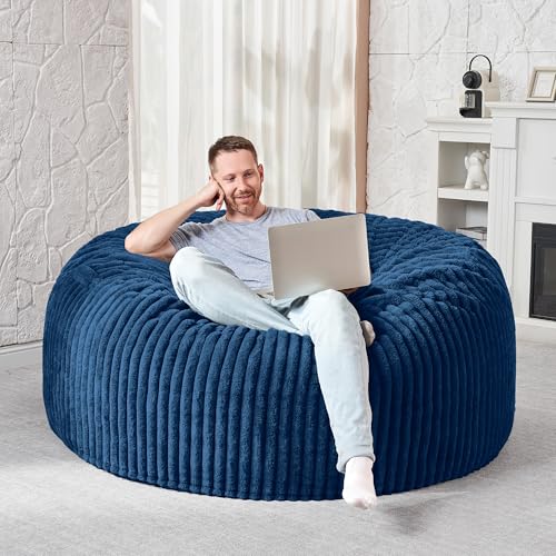Image of HABUTWAY 4FT Bean Bag Chair, 4' Large Bean Bag Chairs for Adults with Removable Stripe Plush Cover, Memory Foam Beanbag Chair for Living Room Bedroom Dorm (Blue)