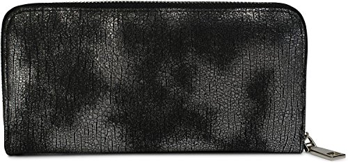 Preisvergleich Produktbild styleBREAKER Geldbörse mit genarbter Oberfläche im Antik Metallic Look, umlaufender Reißverschluss, Portemonnaie, Damen 02040091, Farbe::Schwarz / Silber