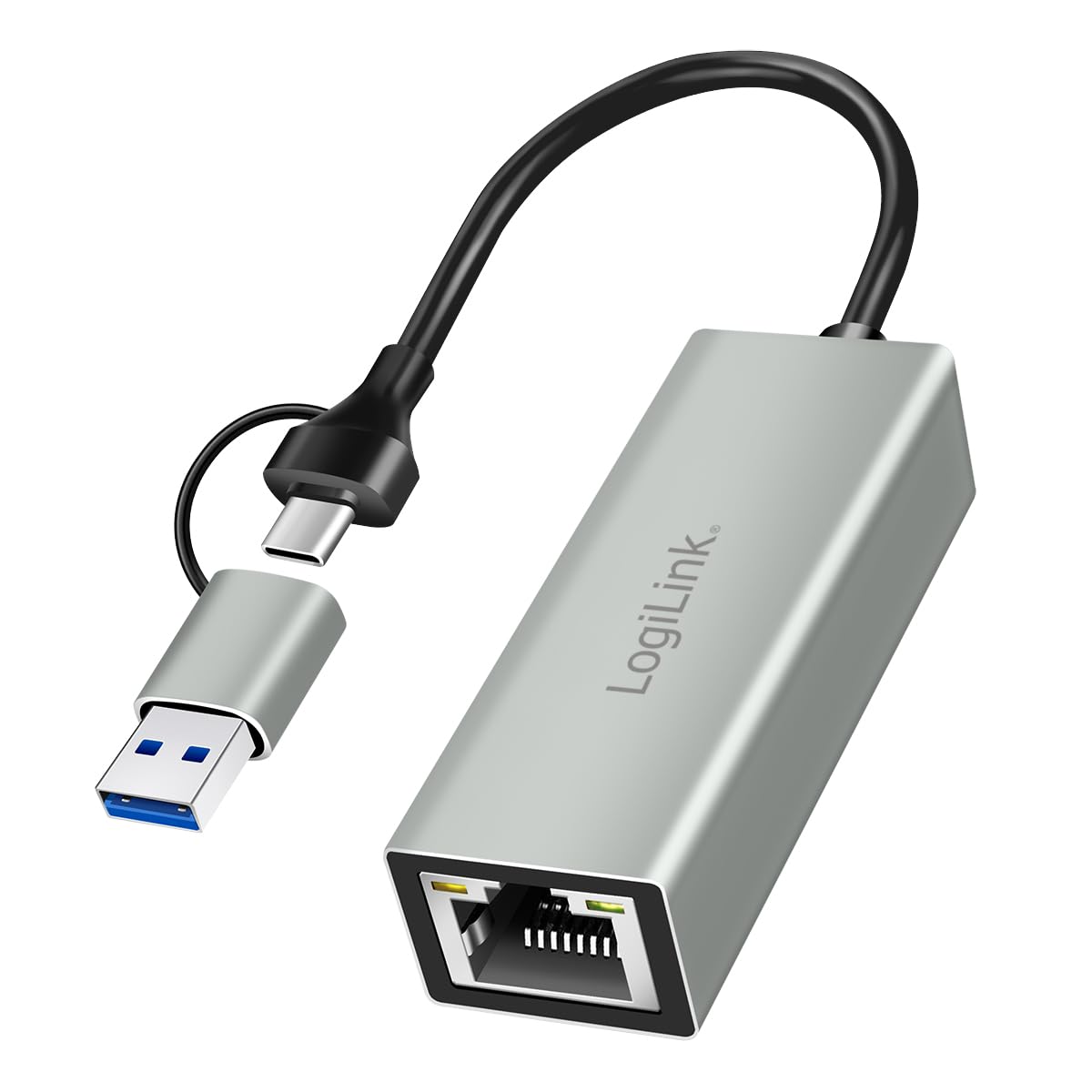 Logilink Usb 3.2 Gen1 Adapter With Usb Type-A And Type-C Connector To 1X Rj45, Gigabit Network Adapter, Rj45