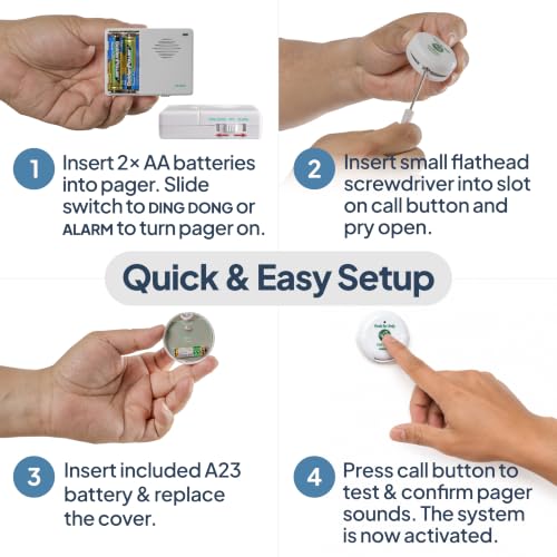 Image of Smart Caregiver Pager System with 2 Call Buttons for Elderly Assistance, Fall Prevention, and Nurse Calling | Wearable Wireless Pager for Patient Help at Home | USA-Based Company and Customer Support