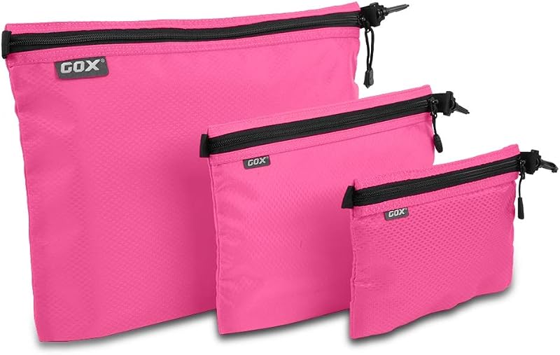 GOX Conjunto com 3 Necessaires de Viagem em Nylon com Zíper, Bolsas Organizadoras Rosa