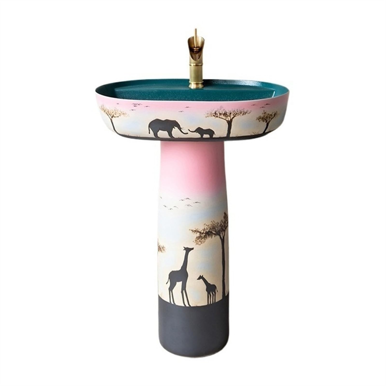 Fregadero de pie colorido de lujo ligero, combo de fregadero de cerámica retro, lavabo de dos piezas con un solo agujero para grifo, tamaño D, talla única, B-One Size