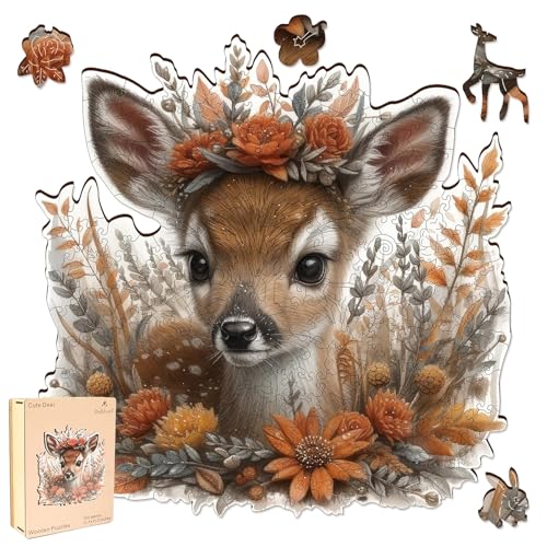 Rompecabezas de Madera Ruikiyart para Adultos, Venado de Otoño | Rompecabezas de Forma Única de Animal, Juego de 200 Piezas 5MM (11.1"x11.2") miniatura 1