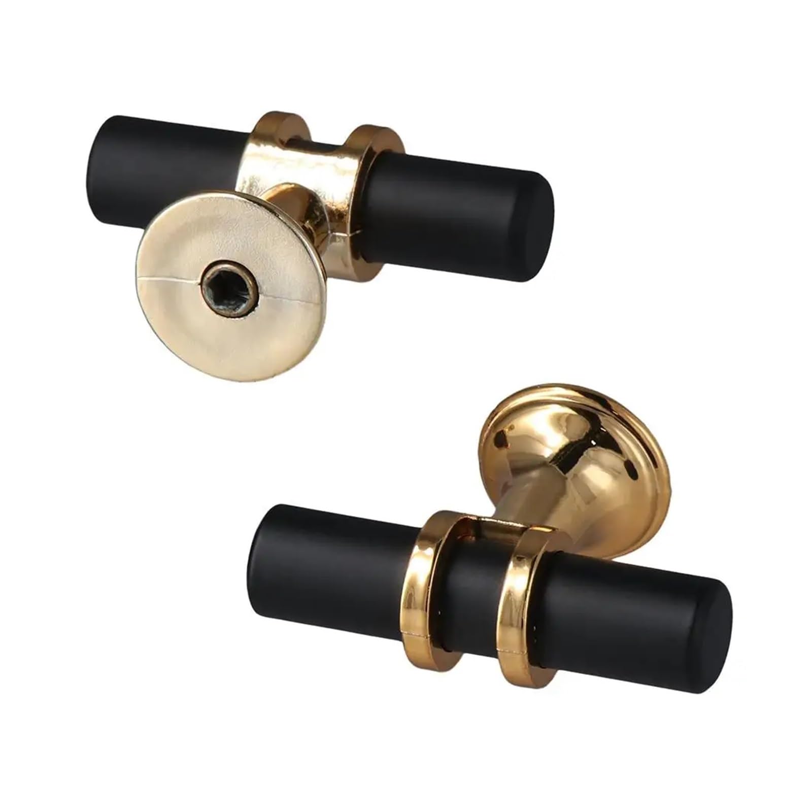 Möbelknöpfe Mattschwarze und goldene Schrankknöpfe, Aluminiumlegierung, Einloch-T-Stange, Schrankknöpfe, Küchenbeschläge, Tür(10pcs)
