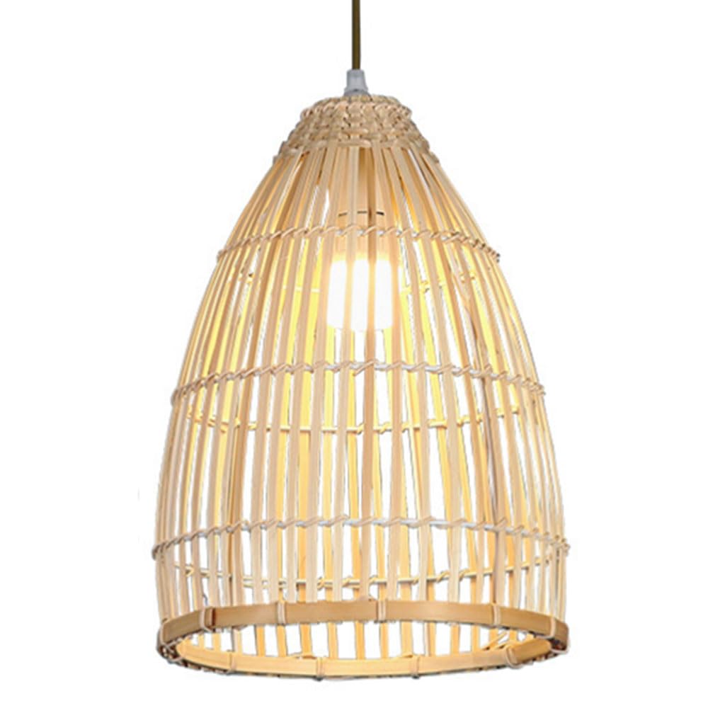 HKOLIMB Cone-Shaped Handwoven Bamboo Pendant Light Vertical Strip Woven Lamp Chandelier Lighting Southeast-Asian Style Living Room Hanging Ceiling Light for Dining Room Living Room Bedroom