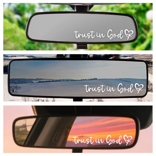Image of 6pcs Trust in God Mirror Sticker, Adorable Car Rearview Mirror Stickers with Heart Design Automotive Accessories for Most Car Decoration (White)