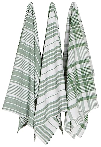 Now Designs Jumbo Woven Cotton Kitchen Towels Elm Green, Set of 3, W24 x L36in