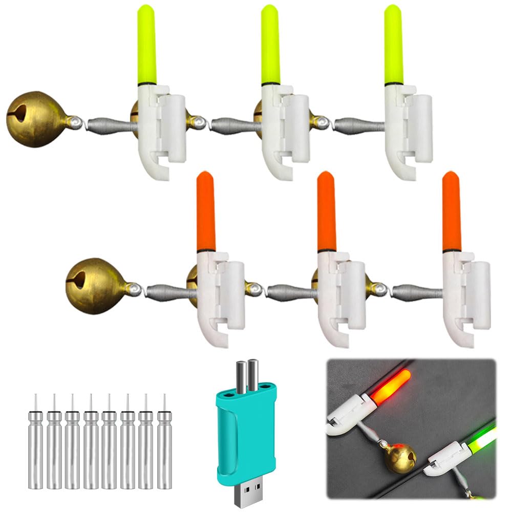 6 Pezzi Starlight Pesca a Batteria, Starlight LED Pesca, Campana di Allarme di Pesca Impermeabile con Caricatore e Batteria per La Pesca Notturna