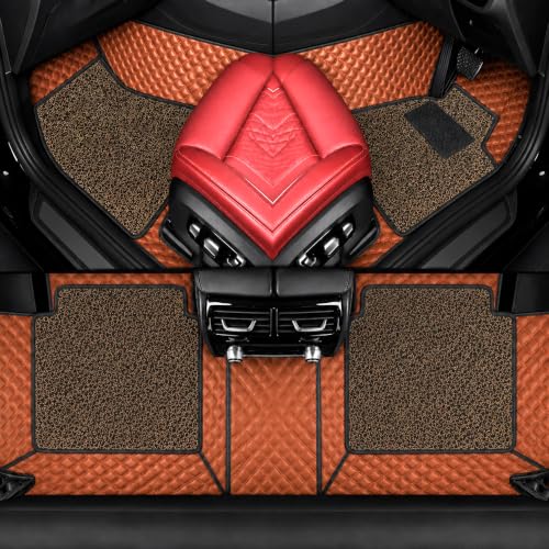 Image of Premium 7D Car Mat for Tata Punch Manual (Model : 2021-2026) Petrol /Diesel || Luxury Leather Dual-Stitch Full Set 7D Car Floor Mat || 100% Waterproof || Color : TAN (Design-1)