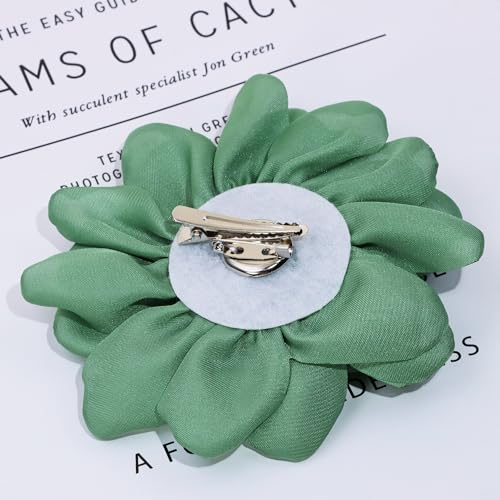 Image of Fabric Rose Flower Brooch Pin 4 Inch Large Handmade Satin Floral Lapel Pin for Women Girls Wedding Party Dance Dress Clothes Decoration