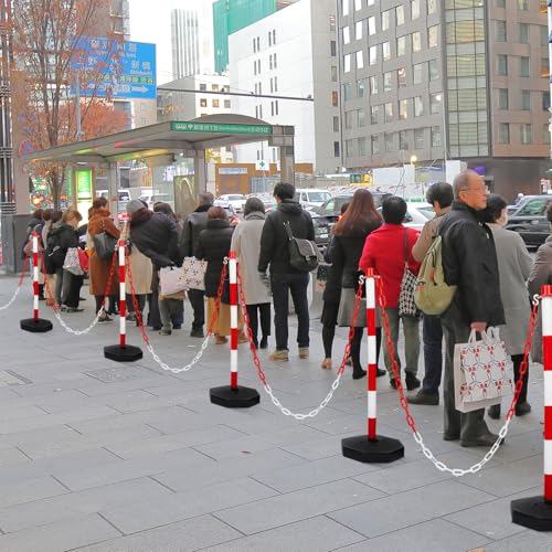 Image of Amylove 9 Packs Traffic Delineator Post Cone with Base, Traffic Cones Safety Cones Caution Cones Plastic Stanchion Chain Safety Barriers with 6.6 Feet Link Chain and S Hooks for Parking Lot (Red)