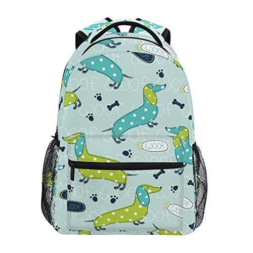 Rootti Mochila de lona con diseño de perro de dibujos animados para la escuela con bolsa