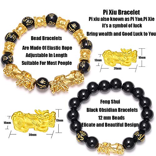 Soowoot 3Pcs Feng Shui Black Obsidian Bracelets Set - Good Luck Amulet Dragon Lucky Charm Bracelets Pi Xiu Pi Yao Attract Lucky Wealthy Bracelets For Women Men #TOP1