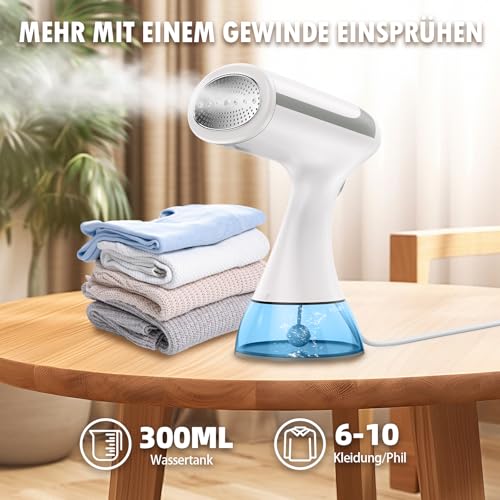 Steamer Dampfglätter mit 300ml Abnehmbarer Wassertank, 1500W, 20 Sekunden schnelles Aufheizen, Reise Dampfglätter, der für Vertikale und Horizontale Verdampfung Verwendet Werden Kann