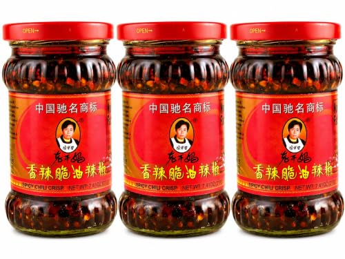 Laoganma Crispy Chilli Oil 3 Pack (210g Each) Chinese Chilli Oil with Crunchy Texture and Premium Ingredients for Cooking Dipping and Topping