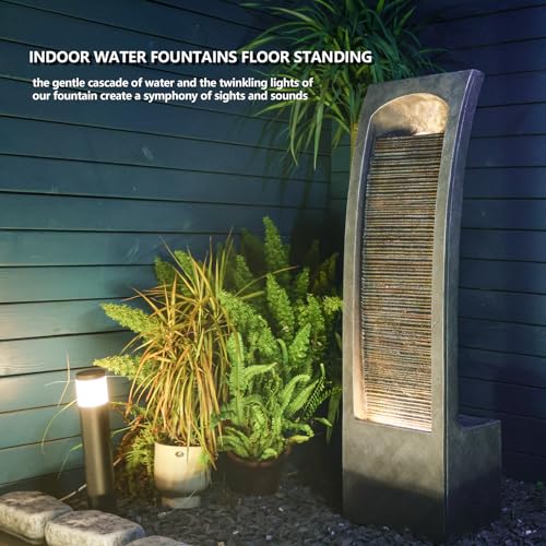image for Sunlinua Modern Indoor Water Fountain Curved Faux Slate Waterfall Foun