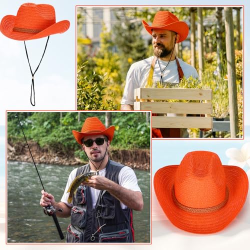 Image of JaGely 12 Pcs Straw Cowboy Hats for Women Men, Wide Brim Summer Hat Bulk Sun Protection for Western Themed Party
