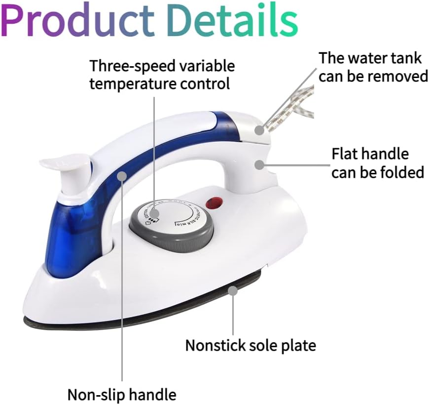 Portable Folding Compact Steam Iron, Travel Iron with Temperature Control, AC110 V 50/60 Hz(US Plug)