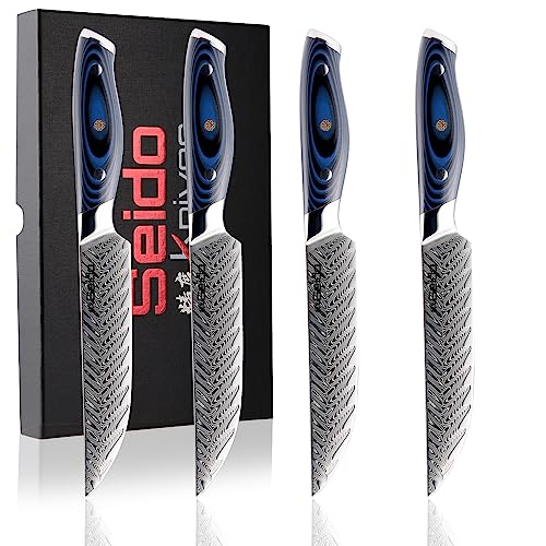 Seido Knives Kanpeki Straight Edge Steak Knives - Set of 4, VG10 Super Steel Cutting Core, Double Beveled Blades for Precision Slicing