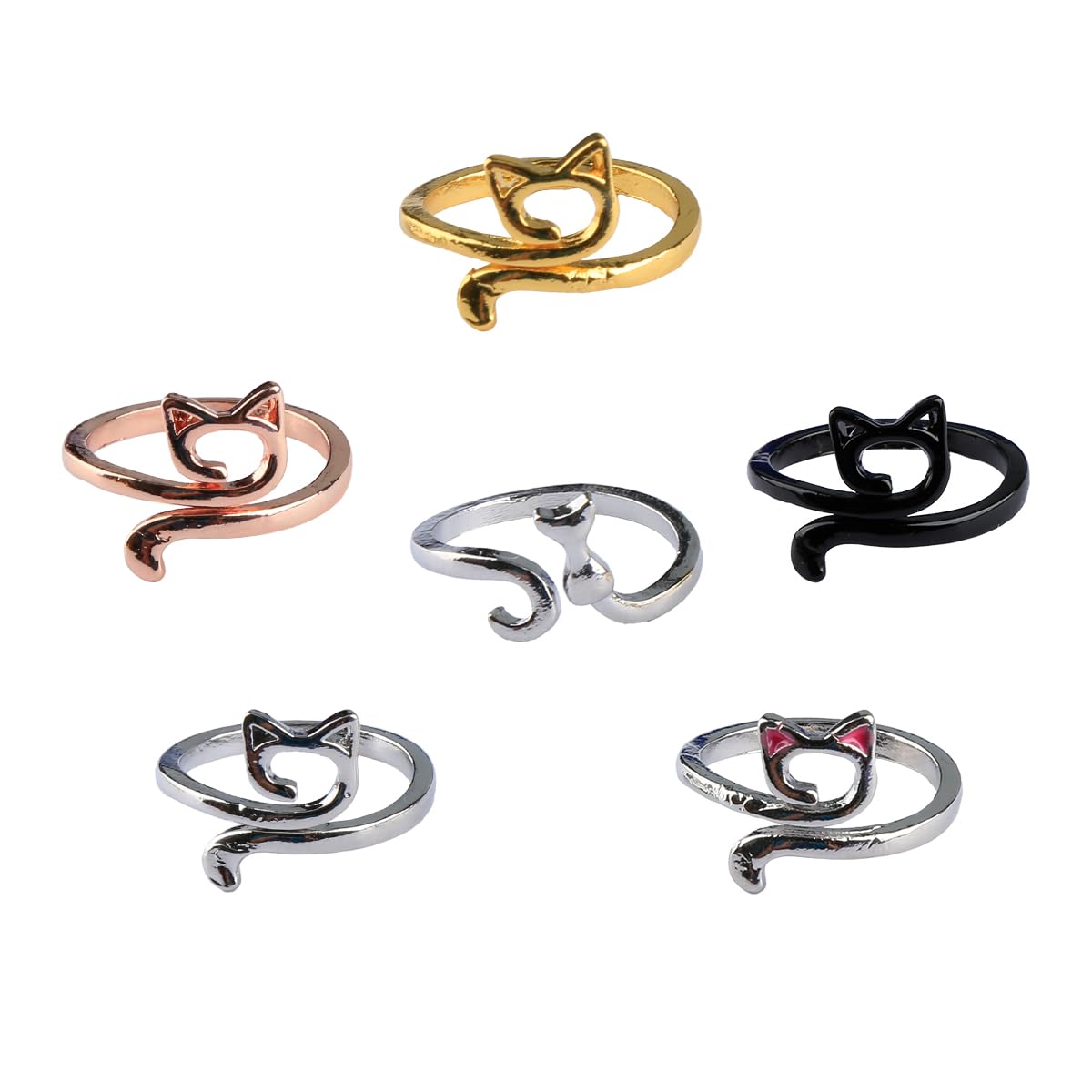 GroveEss 6 PCS Crochet Knitting Loops,Durable Cute Cat Yarn Tension Ring Set,Crochet Ring Yarn Guide Finger Holder DIY Crafts Accessories Gifts for Mother Grandma Knitting Supplies