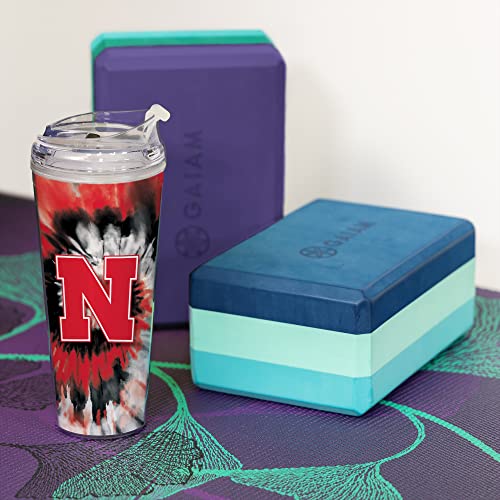 Image of Rico Industries NCAA Glitter 24oz Acrylic Glitter Tumbler with Hinged Lid, Officially Licensed Double Wall Tumbler with Straw