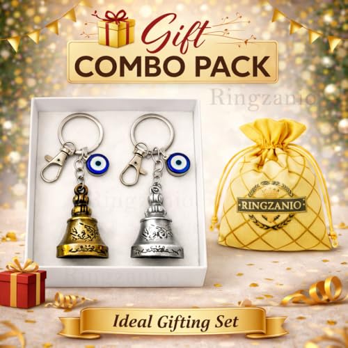 Image of Guardian Bell Keychain for Bike and Car | Tibetan Bell Keychain with Evil Eye | Good Luck Charm | Ghanti for Bike | Guardian Bells | Gift for Men | Protection Charm 2 Pcs Combo