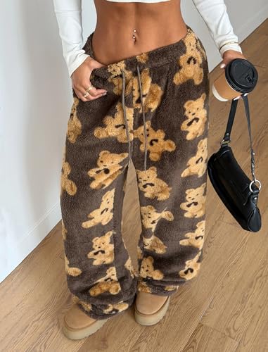 Image of ZAFUL Women's Fuzzy Plush Pajama Pants Wide Leg Pj Bottoms Lounge Pants | Soft Fluffy Sleep Pants Drawstring Elastic Waist Teddy Pjs for Women No Pockets