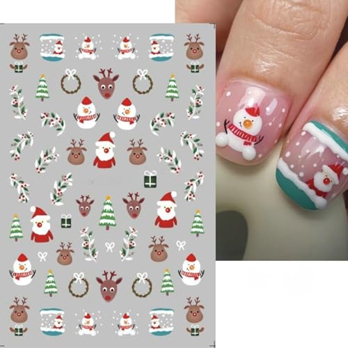 8 Sheets Christmas Nail Art Stickers,3D Christmas Nail Decals Self-Adhesive with Santa Claus Snowflake Elk Deer Snowman Xmas Tree Design, Manicure Decal Christmas Nail Art DIY Decor Supplies for Women - Image 3