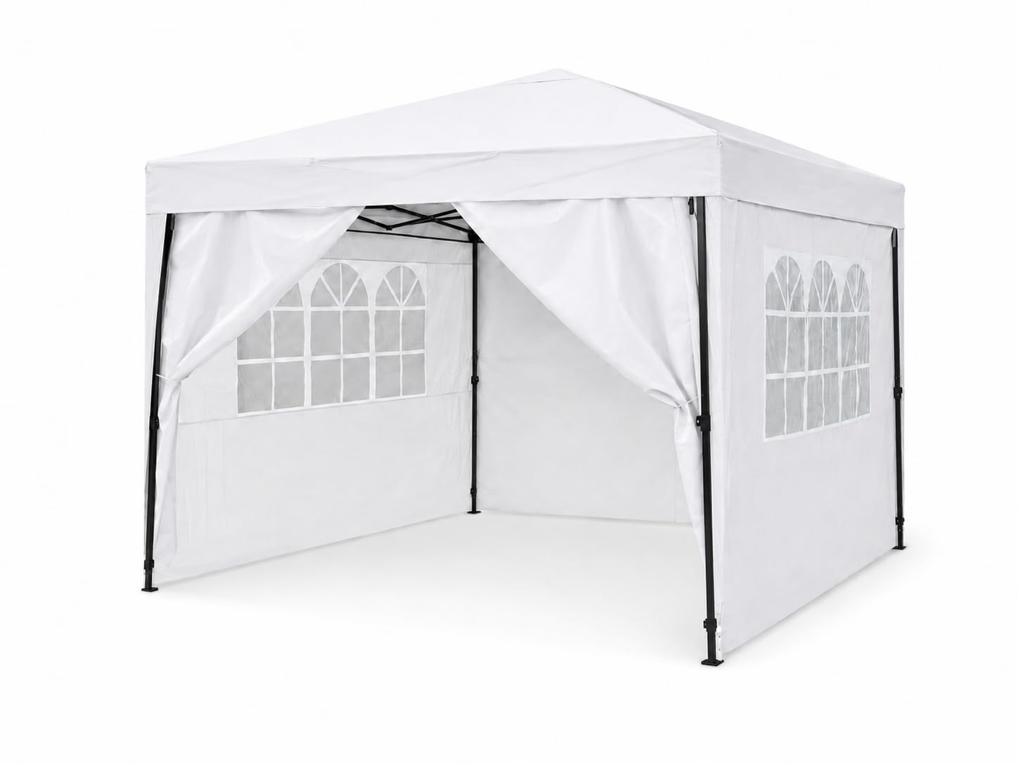 Gazebo 3x3 Pieghevole a Fisarmonica EasyFlex Bianco con Tende Richiudibili e Finestre