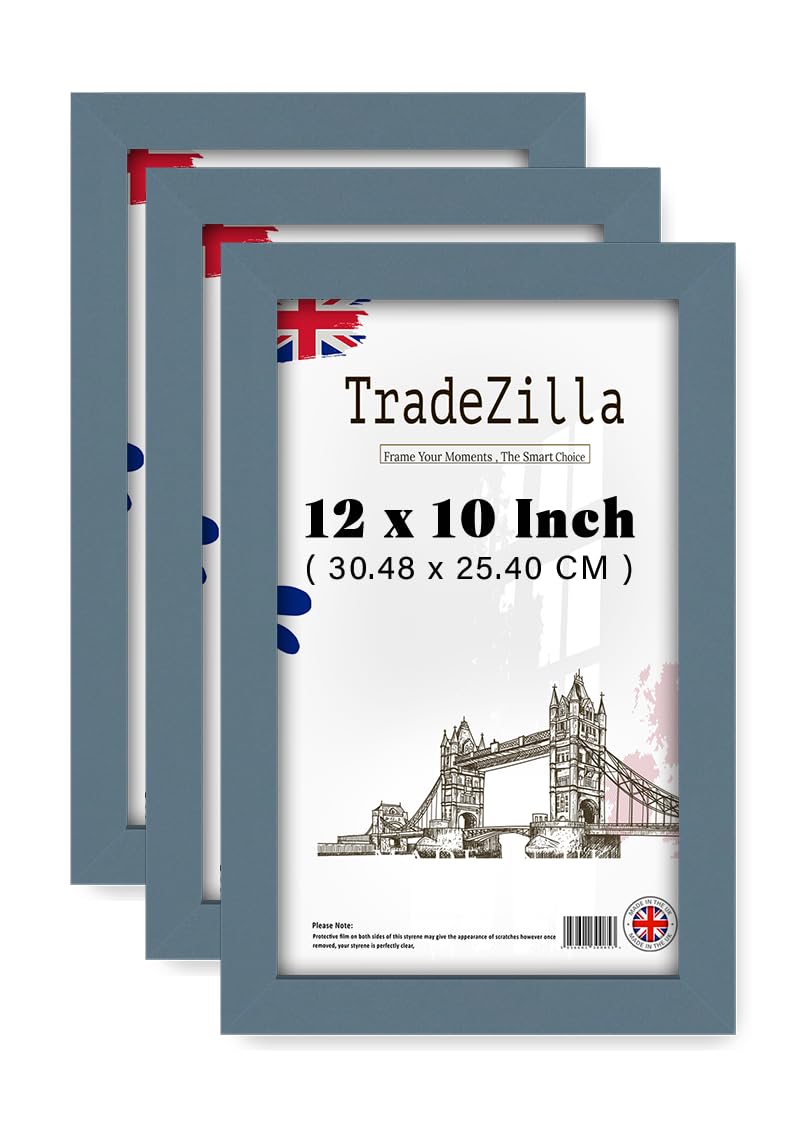 TradeZilla pack of 3 MDF Wall Gallery Frame (30.48 x 25.40 CM) Picture Frame for Art, Photography & Room Interior Décor, 304.8 x 254 mm Durable MDF with Classic Wood Finish [ Dark Grey ]