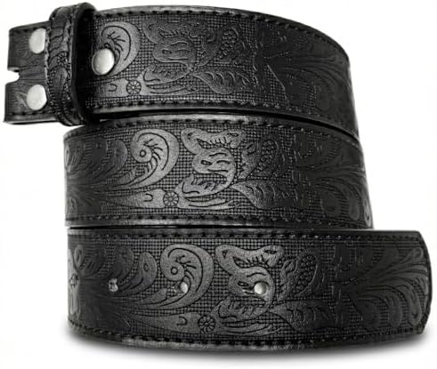 Western Leather Belt Strap - 1.5โ Wide Embossed Scrollwork Without Buckle