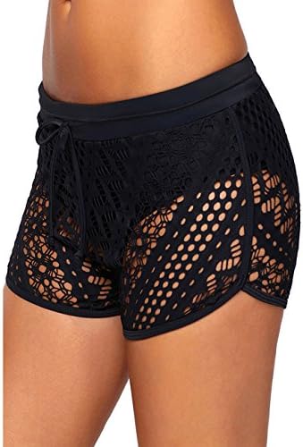 Urchics Womens Lace Hollow Out Swimsuit Tankini Bottom Swim Board Shorts(S-XXXL) Black Shorts M