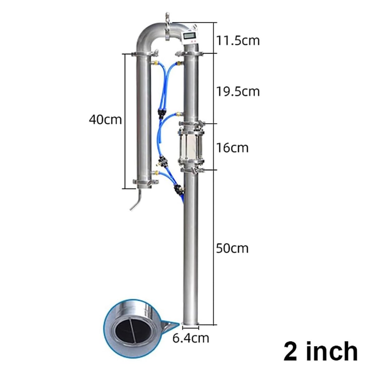 New Tubular Distillation Tower With Sight Glass Copper Mesh 2'' Domestic Brewing Equipment Distiller