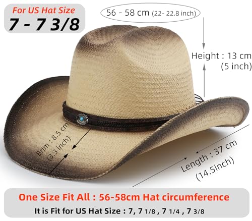 Image of Cowboy Hat for Women, Western Cowgirl Hat, Classic Straw Cattleman Cowboy Hat