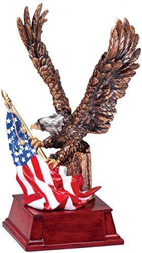 SHOP AWARDS AND GIFTS Eagle and American Flag Brass Trophy, Engravable Customizable Personalized Patriotic Award for Employee Recognition, Work, School, Military, 7-1/2 Inch