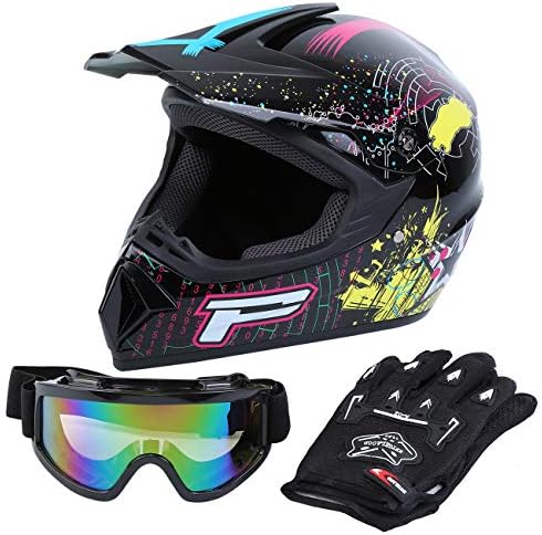 Samger DOT Adult Offroad Helmet Motocross Helmet Dirt Bike ATV Motorcycle Helmet Gloves Goggles Compliant with FMVSS 218(S, Black)