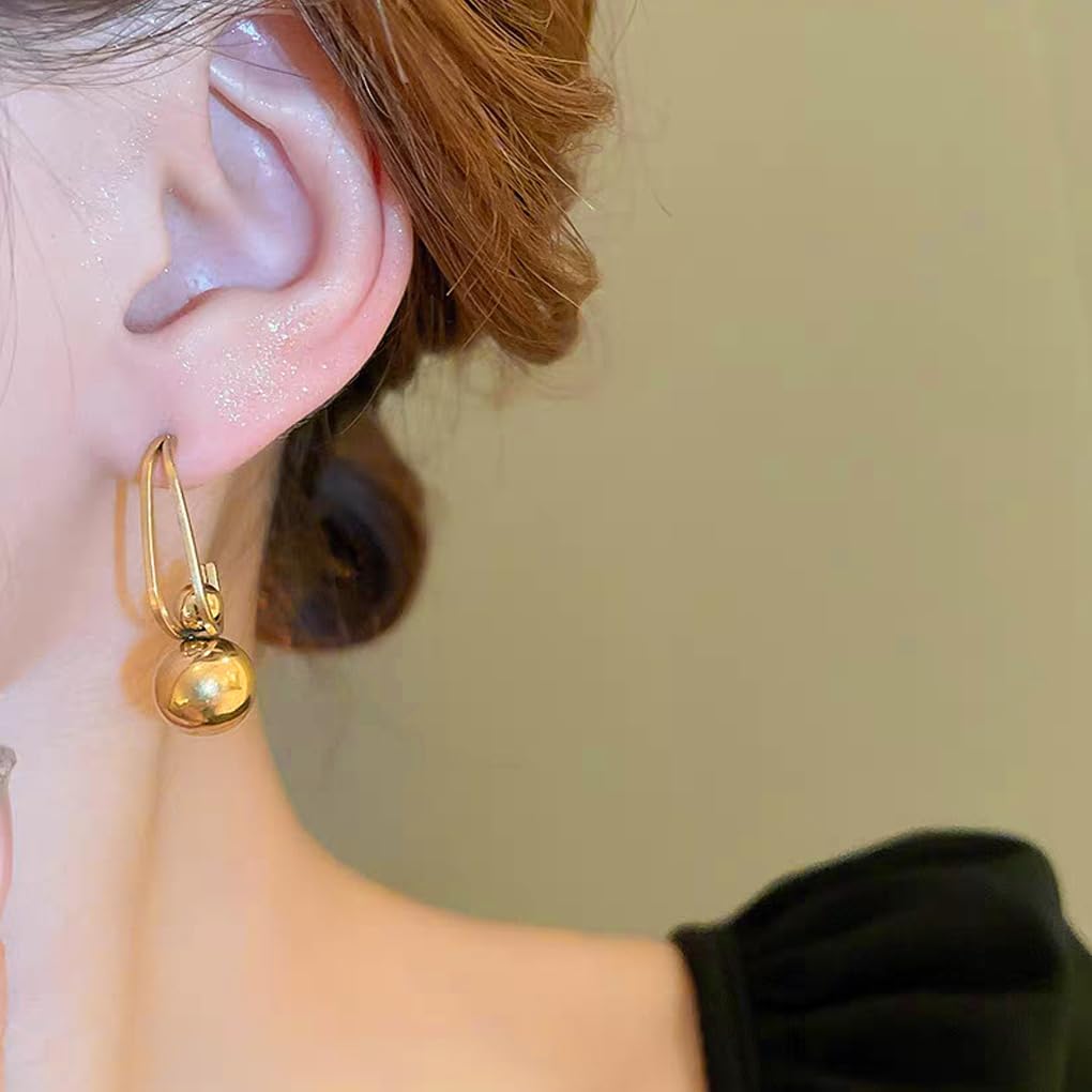 Gold Twisted Ball Hoop Earrings for Women Chunky 18k Gold Plated Balls Drop Dangle Earring Trendy Statement Bead Stud Earrings Jewelry Accessories - Image 4