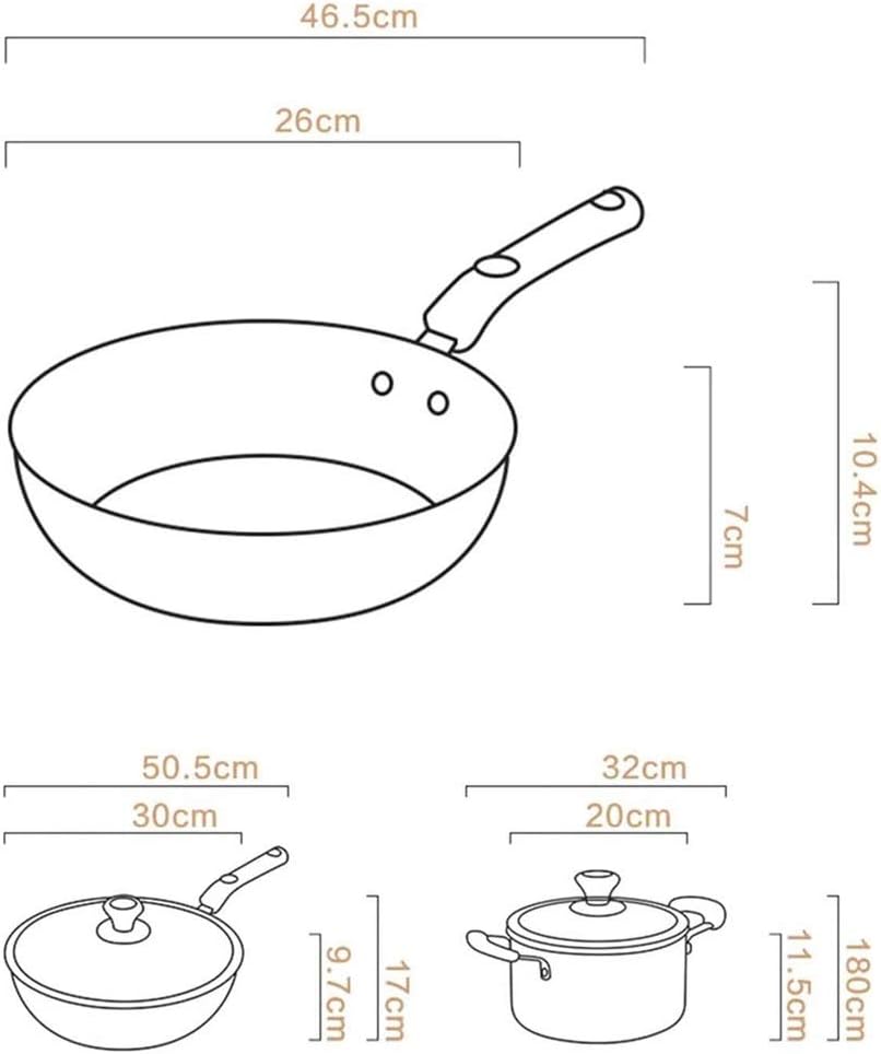3PCS Cookware Set Pot, Household Wok Fried Soup Non-Stick Pan Kitchen Potware Set Combination Set Saucepan