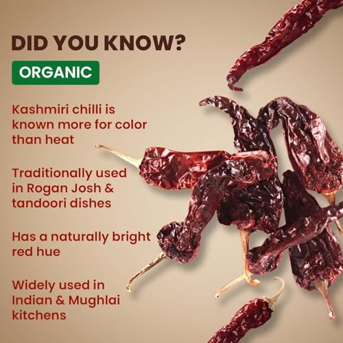 Image of Pure Tree Certified Organic Kashmiri Lal Mirch | 100 g | Jar | Red Chilli Whole | Sabut Lal Mirch | Kashmiri Chilli Lal Mirch Whole Strong Smoky Spice | Dry Red Chilli Whole