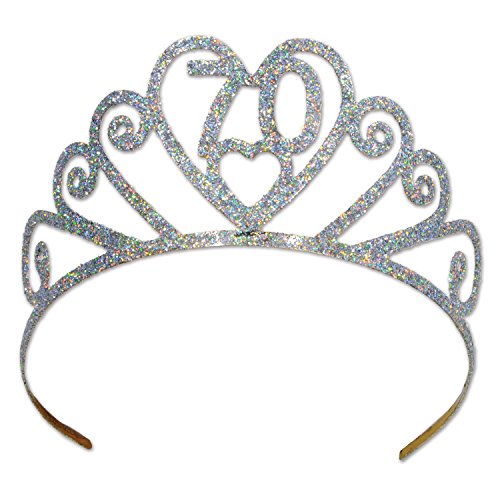 Beistle 60633-70 Glittered Metal "70" Tiara, Silver