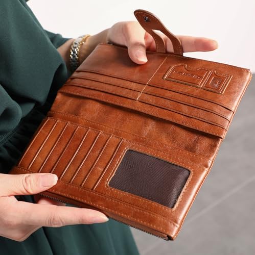 Women's Genuine Leather RFID Blocking Wallet, Large Capacity Long Clutch Purse with 15 Card Slots, 2 Cash Compartments, 2 Phone Pockets, Coin Pocket – Vintage Snap Closure Handbag(Purple)2