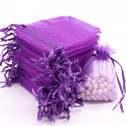 Leeyunbee 100PCS 7x9cm Violet Foncé Sacs Organza, Sachets Pochettes Cadeau en Organza avec Cordon de Serrage, Sac à Bijoux Sachets pour Lavande, Idéales...