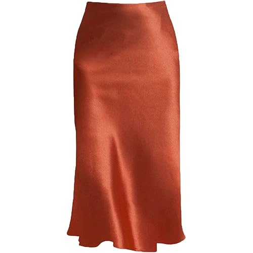 Leopard Skirt for Women Midi Length High Waist Silk Satin Elasticized Cheetah Skirts