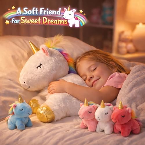 Image of KMUYSL Toys for Girls Ages 0 1 2 3 4 5 6 7 8+ Years - Unicorn Mommy Stuffed Animal with 4 Baby Unicorns in Her Tummy, Soft Unicorn Plush Toys Set, Christmas Birthday Gifts for Baby, Toddler, Kids