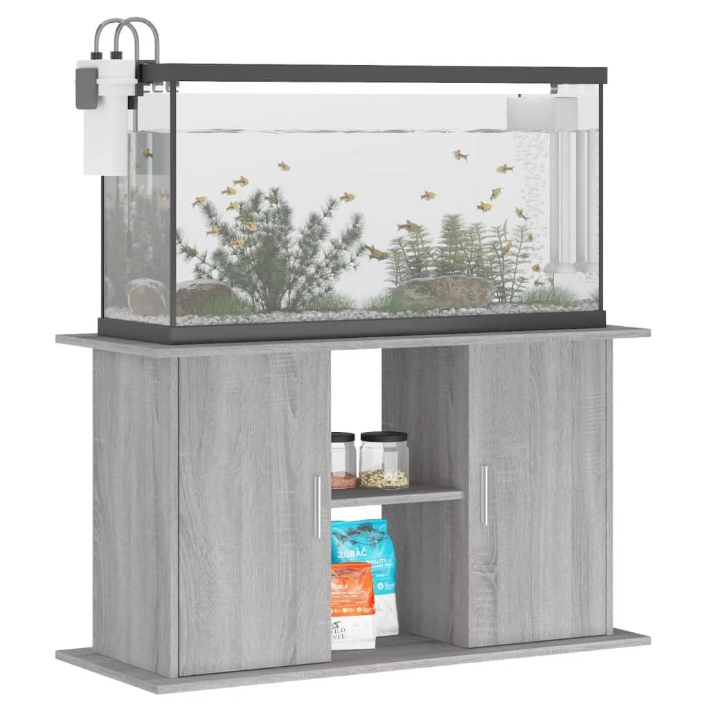 Homgoday Mobiletto per acquario con scomparti e ripiani, Acquario o terrario, Mobiletto per acquario, Tavolo per acquario, Supporto per acquario, Terrario, Grigio Sonoma 101x41x58 cm, Materiale legno